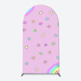 Aperturee - Pink Rainbow Stars Colorful Arch Birthday Backdrop
